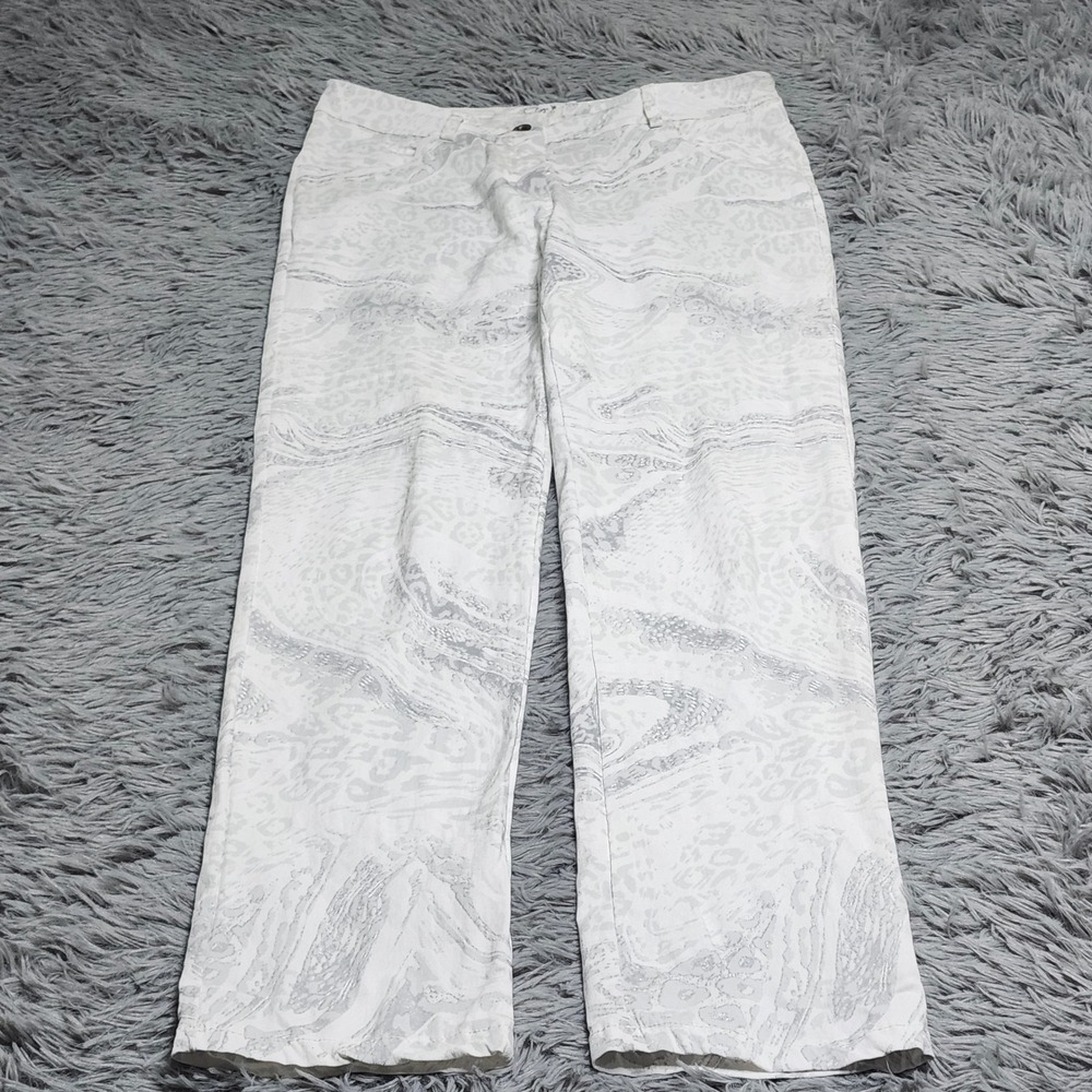 Gigi Moda Pants Jeans Womens XL Made In Italy White Patterned Trousers Stretch
